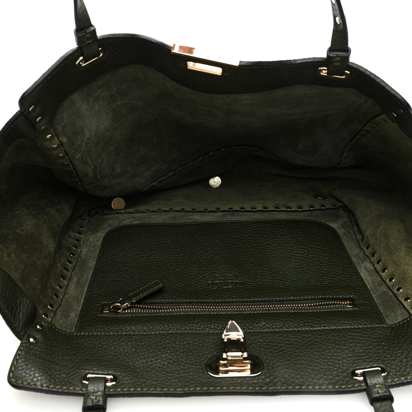 Pebbled Calfskin Medium Rockstud Tote Army Green