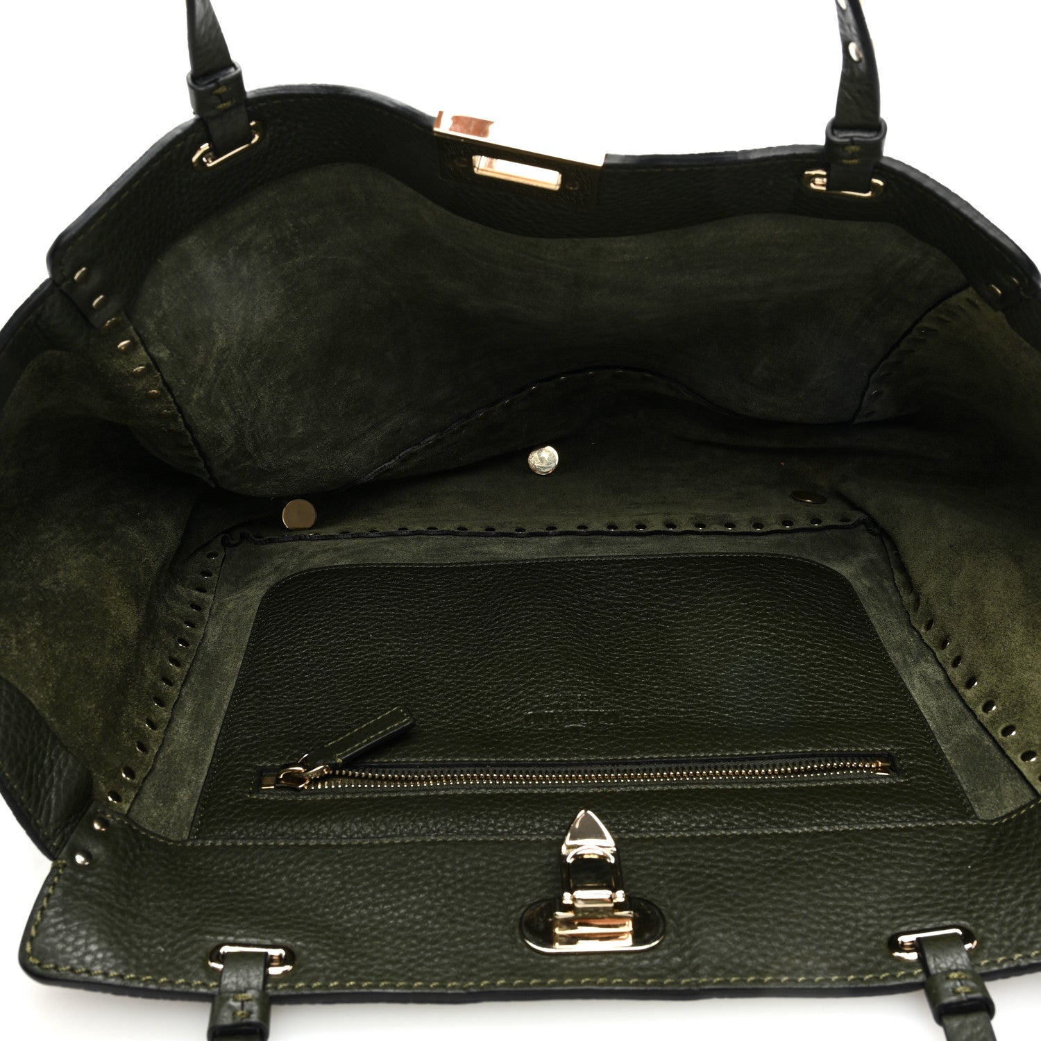 Valentino Garavani Pebbled Calfskin Medium Rockstud Tote Army Green 5 of 8