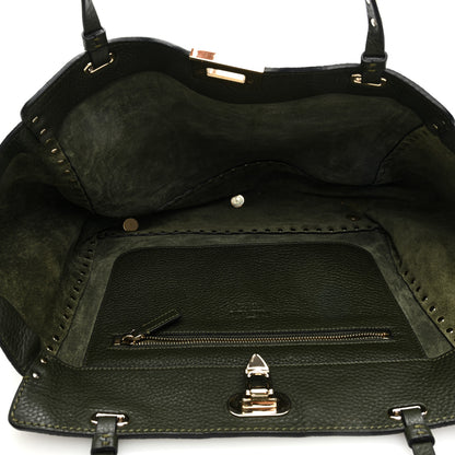 Valentino Garavani Pebbled Calfskin Medium Rockstud Tote Army Green 5 of 8