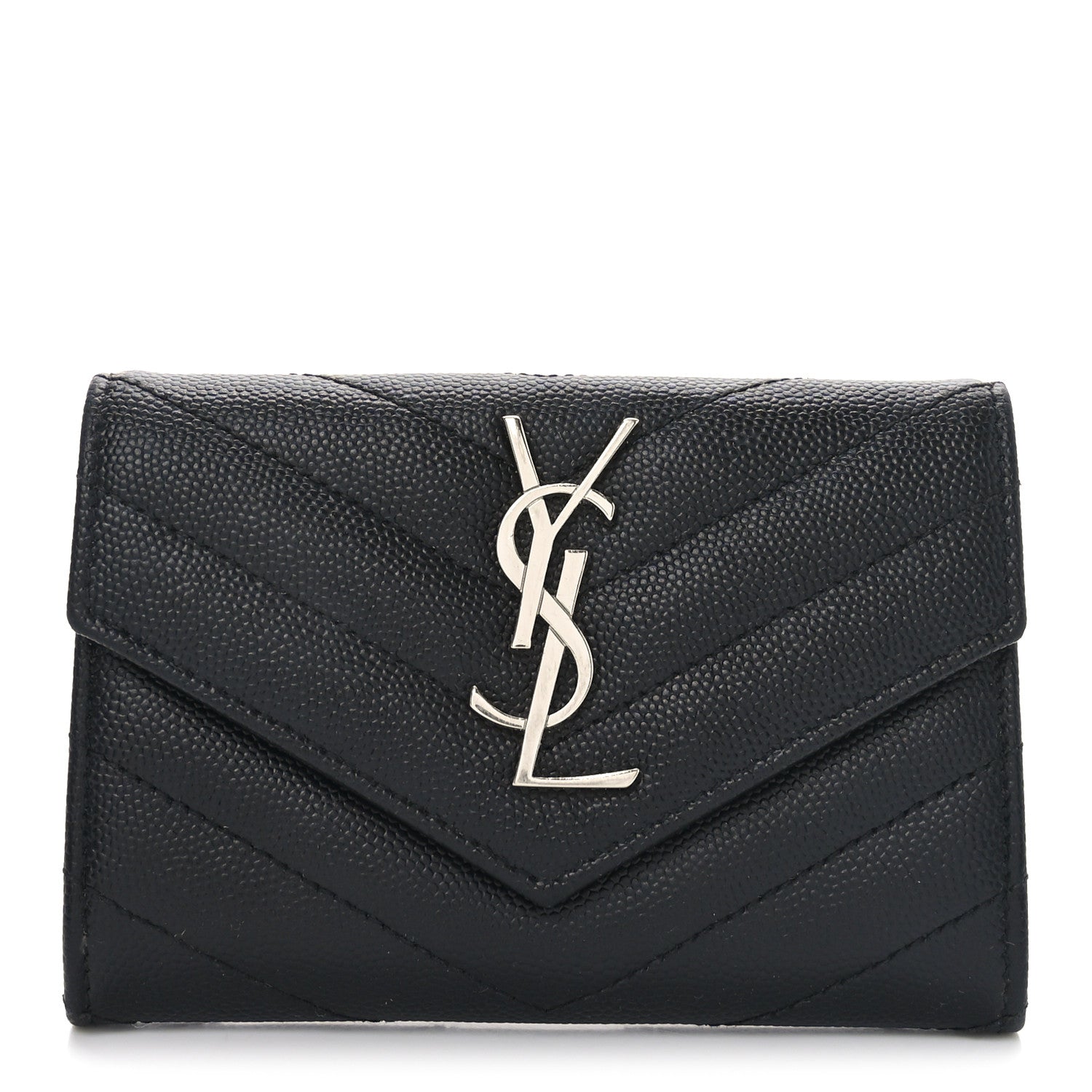 Saint Laurent Grain De Poudre Matelasse Chevron Small Monogram Envelope Wallet Black 1 of 8