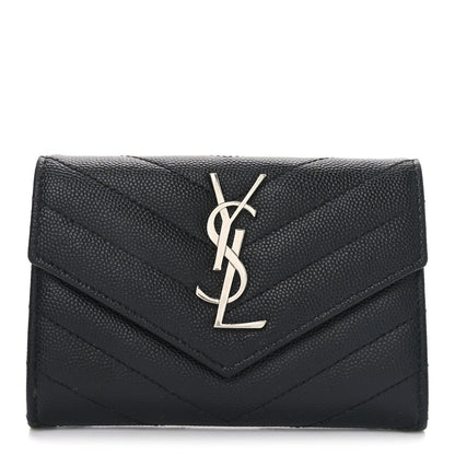 Saint Laurent Grain De Poudre Matelasse Chevron Small Monogram Envelope Wallet Black 1 of 8