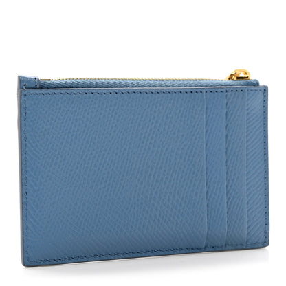 Celine Grained Calfskin Zipped Card Holder Azure 2 of 7