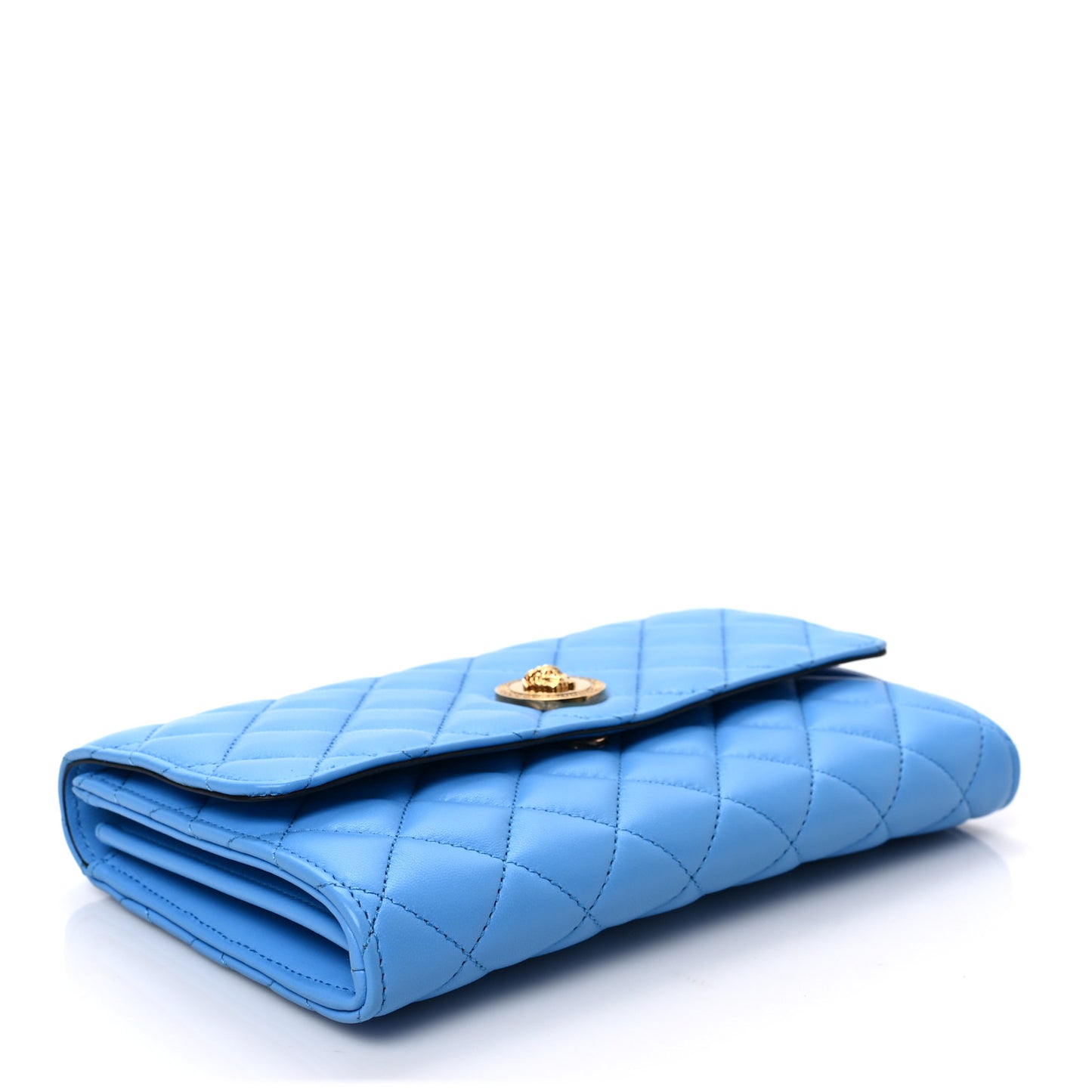 Lambskin Quilted Medusa Wallet on Chain Crossbody Blue