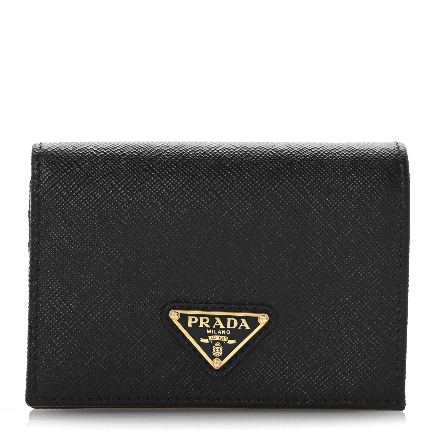 Prada Saffiano Triangle Bi-Fold Compact Wallet Black 1 of 9