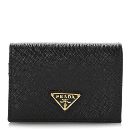 Prada Saffiano Triangle Bi-Fold Compact Wallet Black 1 of 9