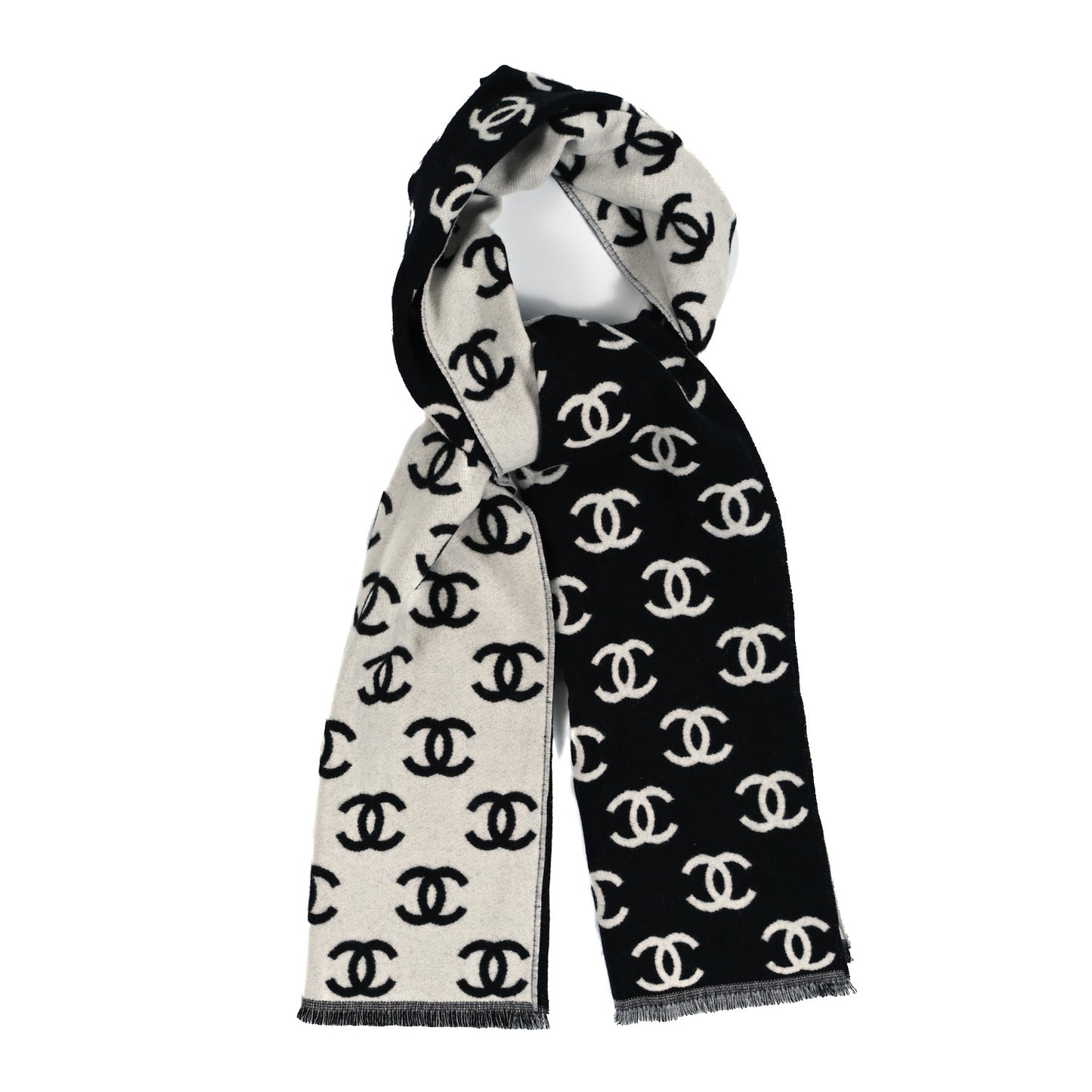 Wool Cashmere CC Scarf Black White