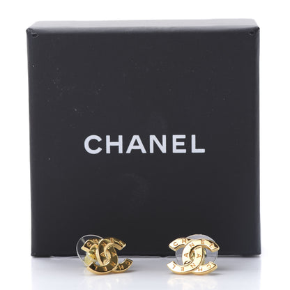 Chanel Metal CC Paris Button Stud Earrings Gold 5 of 5