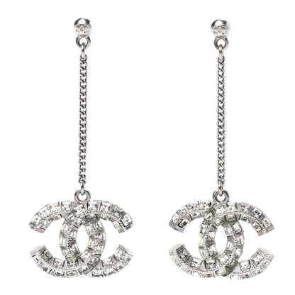 Chanel Baguette Crystal CC Drop Earrings Silver 1 of 3