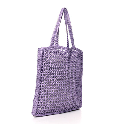 Prada Yarn Raffia Effect Crochet Logo Embroidered Tote Bag Lilium 3 of 11