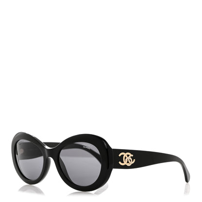 Chanel Acetate Polarized Oval CC Sunglasses 5469-B Black 1 of 8