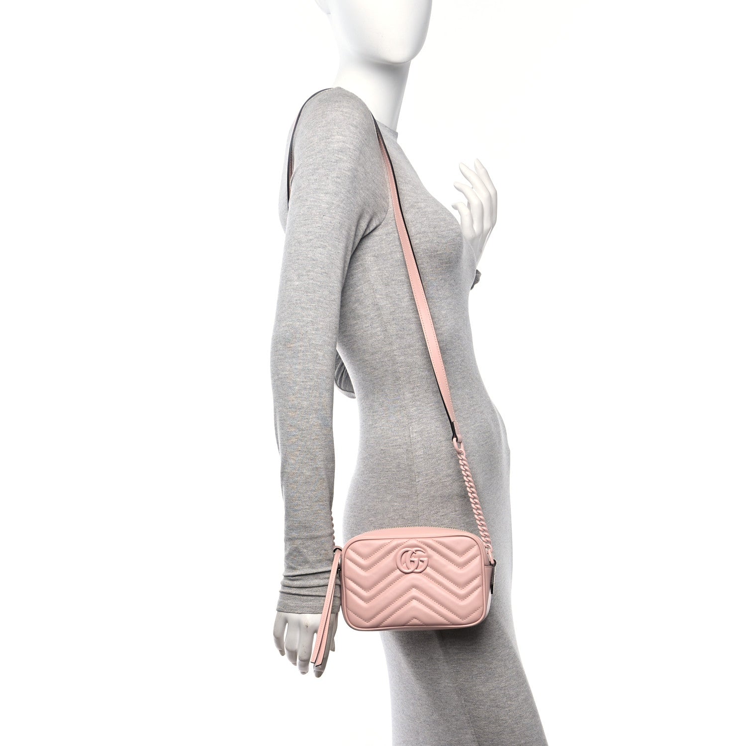Gucci Calfskin Matelasse Monochrome Mini GG Marmont Chain Shoulder Bag Perfect Pink 2 of 10