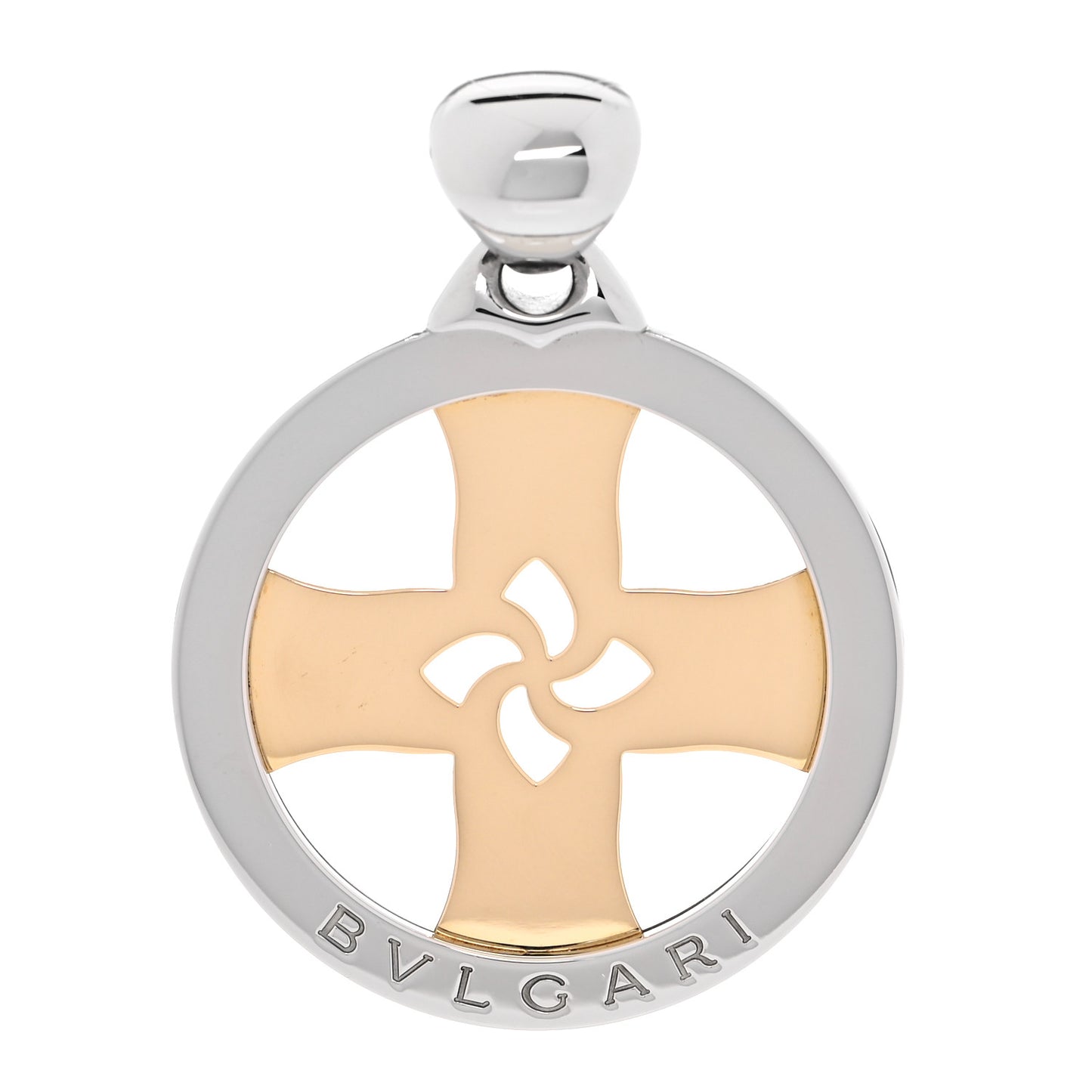 Stainless Steel 18K Yellow Gold Tondo Cross Pendant