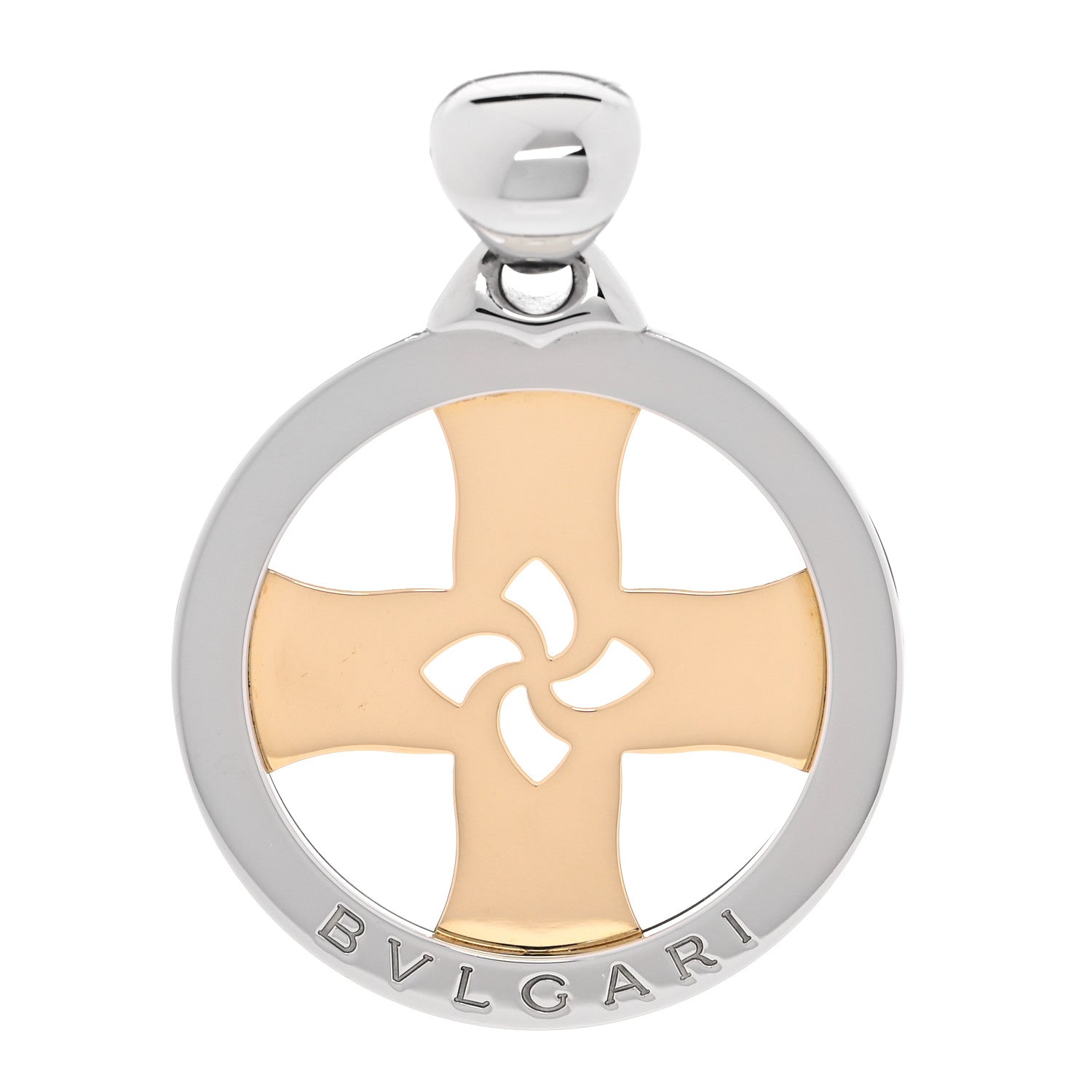 Bulgari Stainless Steel 18K Yellow Gold Tondo Cross Pendant 1 of 3