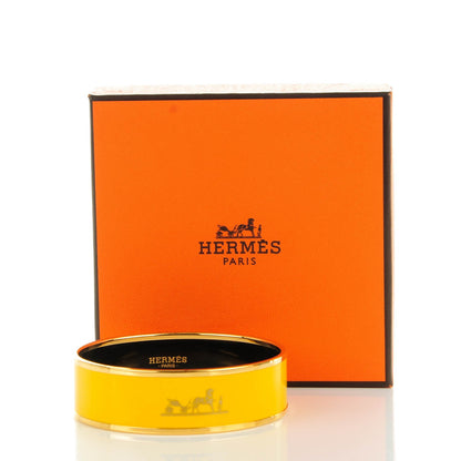 Hermes Enamel Printed Wide Caleche Bracelet 65 Yellow 5 of 5