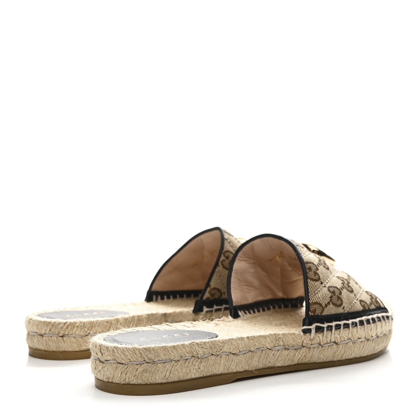 Monogram Matelasse GG Marmont Espadrille 20mm Slide Sandals 37.5 Beige Ebony Black