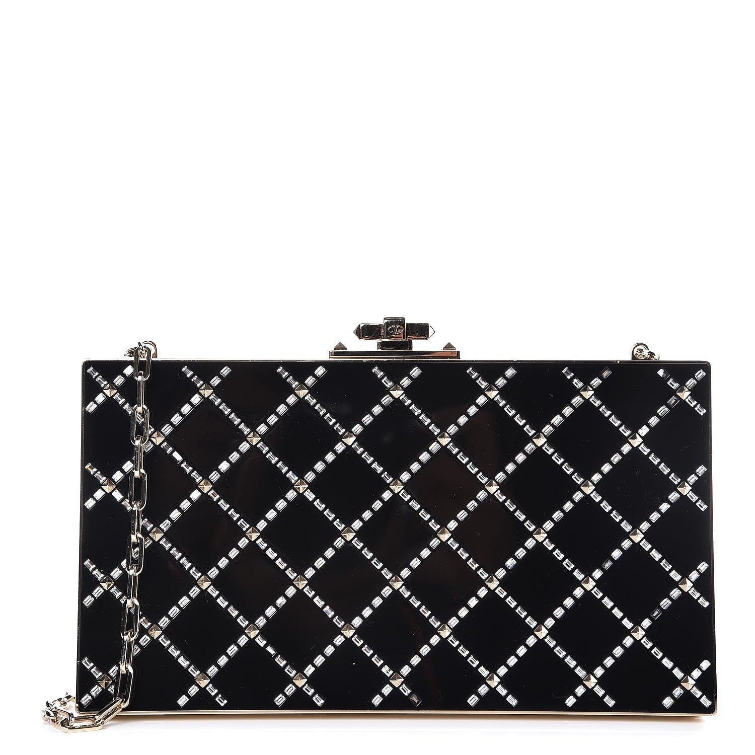 Valentino Garavani Swarovski Crystal Minaudiere Box Clutch Black 1 of 7