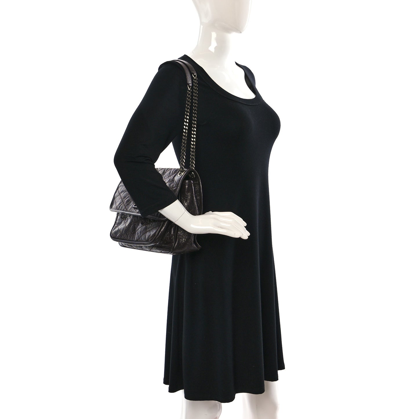 Crinkled Calfskin Matelasse Monogram Medium Niki Chain Satchel Tulip