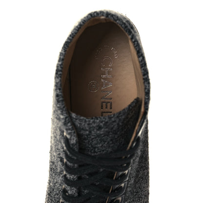 Chanel Tweed Calfskin CC Lace Up Short Boots 39 Grey 7 of 10