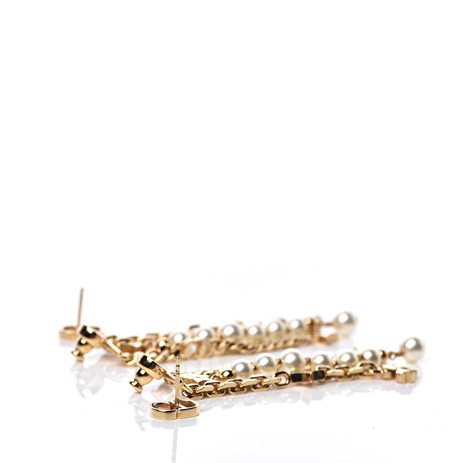 Christian Dior Pearl Danseuse Etoile Chain Dangle Earrings Gold 3 of 4