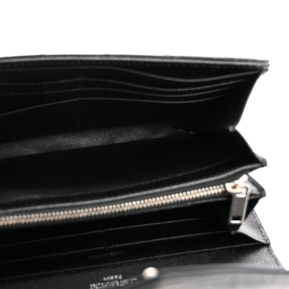 Saint Laurent Grain De Poudre Matelasse Chevron Monogram Flap Wallet Black 5 of 8