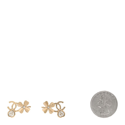 Chanel Crystal Shamrock CC Heart Earrings Gold 2 of 5