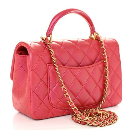 Chanel Iridescent Lambskin Quilted Mini Top Handle Rectangular Flap Red 3 of 10