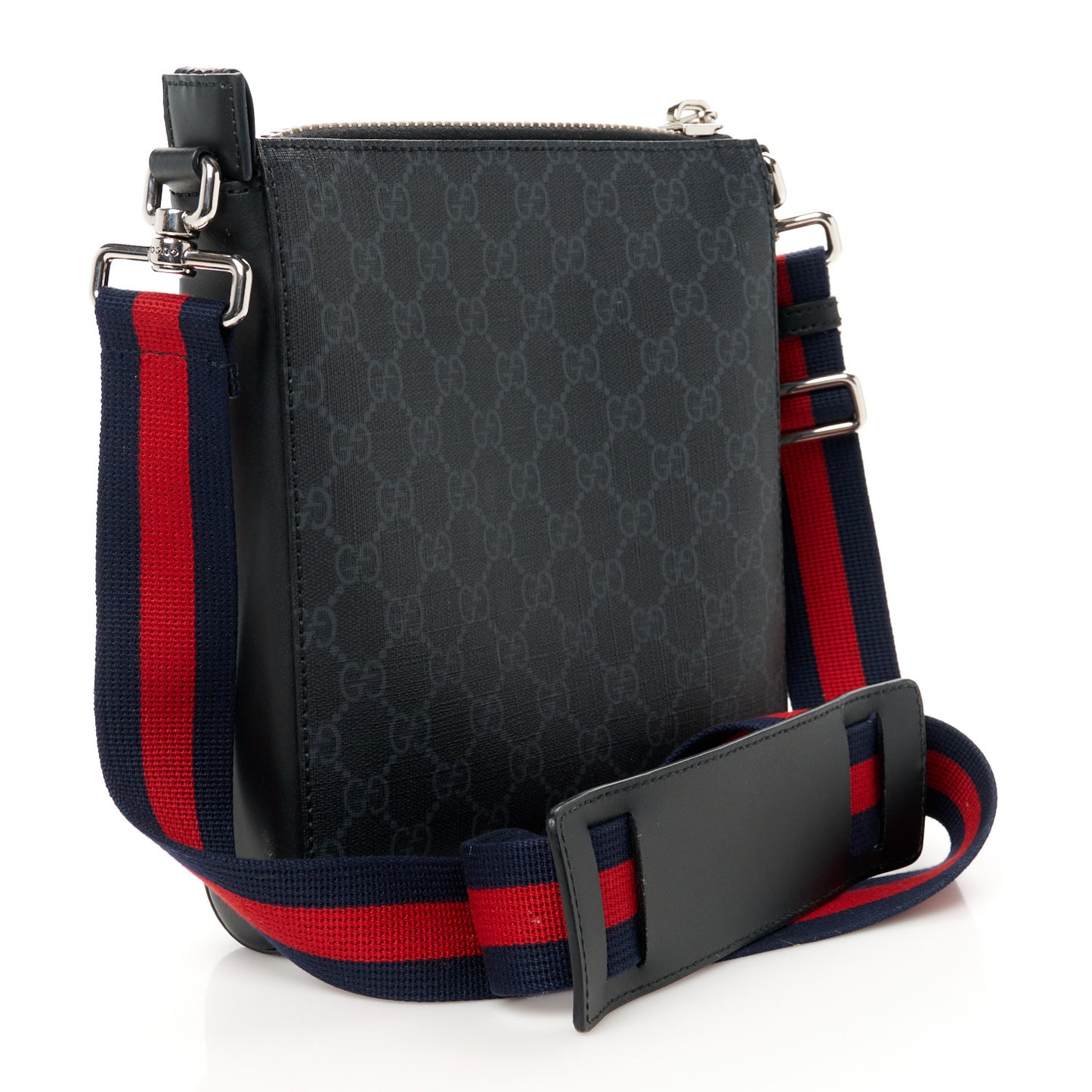 GG Supreme Monogram Web Small Flat Messenger Bag Black Grey