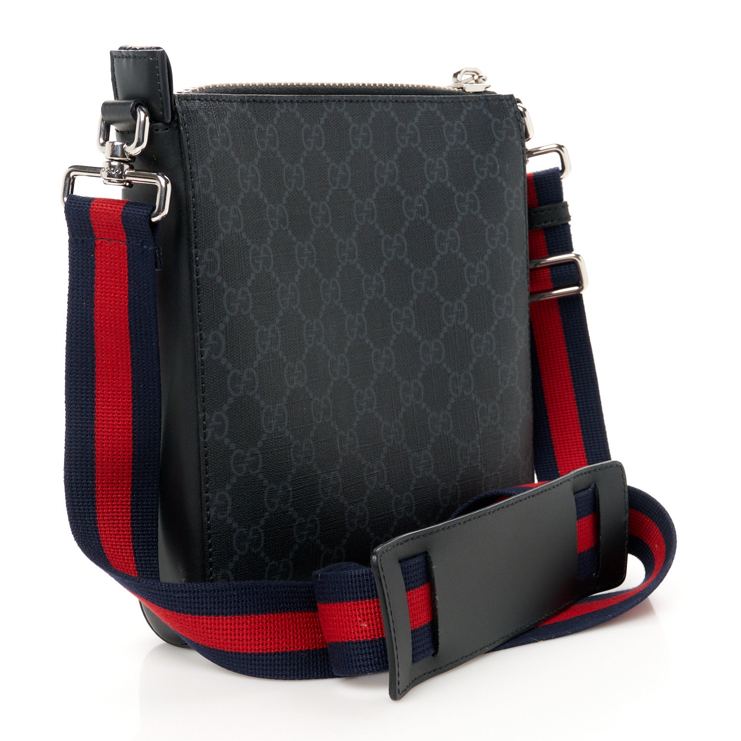 Gucci GG Supreme Monogram Web Small Flat Messenger Bag Black Grey 3 of 12