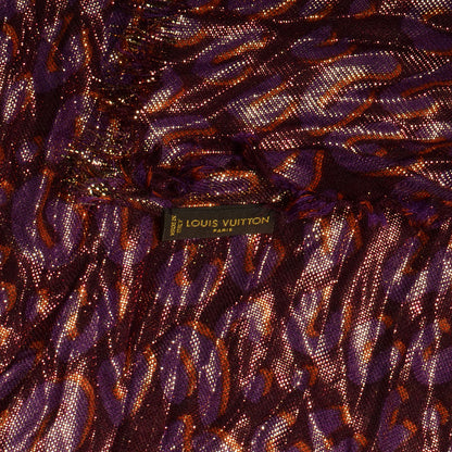 Louis Vuitton Cashmere Silk Leopard Disco Etole Stole Prune 6 of 7