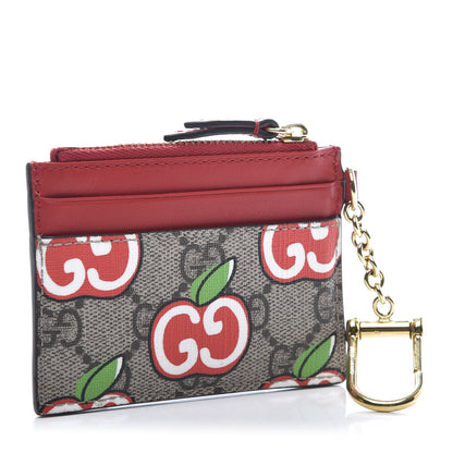 Gucci GG Supreme Monogram Apple Key Coin Case Card Holder Beige Multicolor Lobster Red 3 of 9