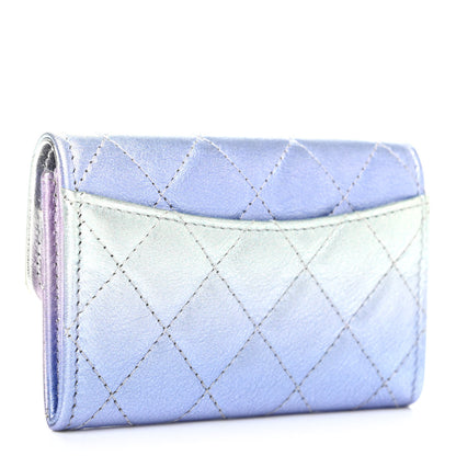 Chanel Gradient Metallic Calfskin Quilted Flap Card Holder Wallet Silver Blue Yellow Purple 3 of 8