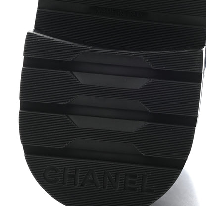 Chanel Denim Calfskin Quilted Lace Up Combat Boots 39 Blue 6 of 9