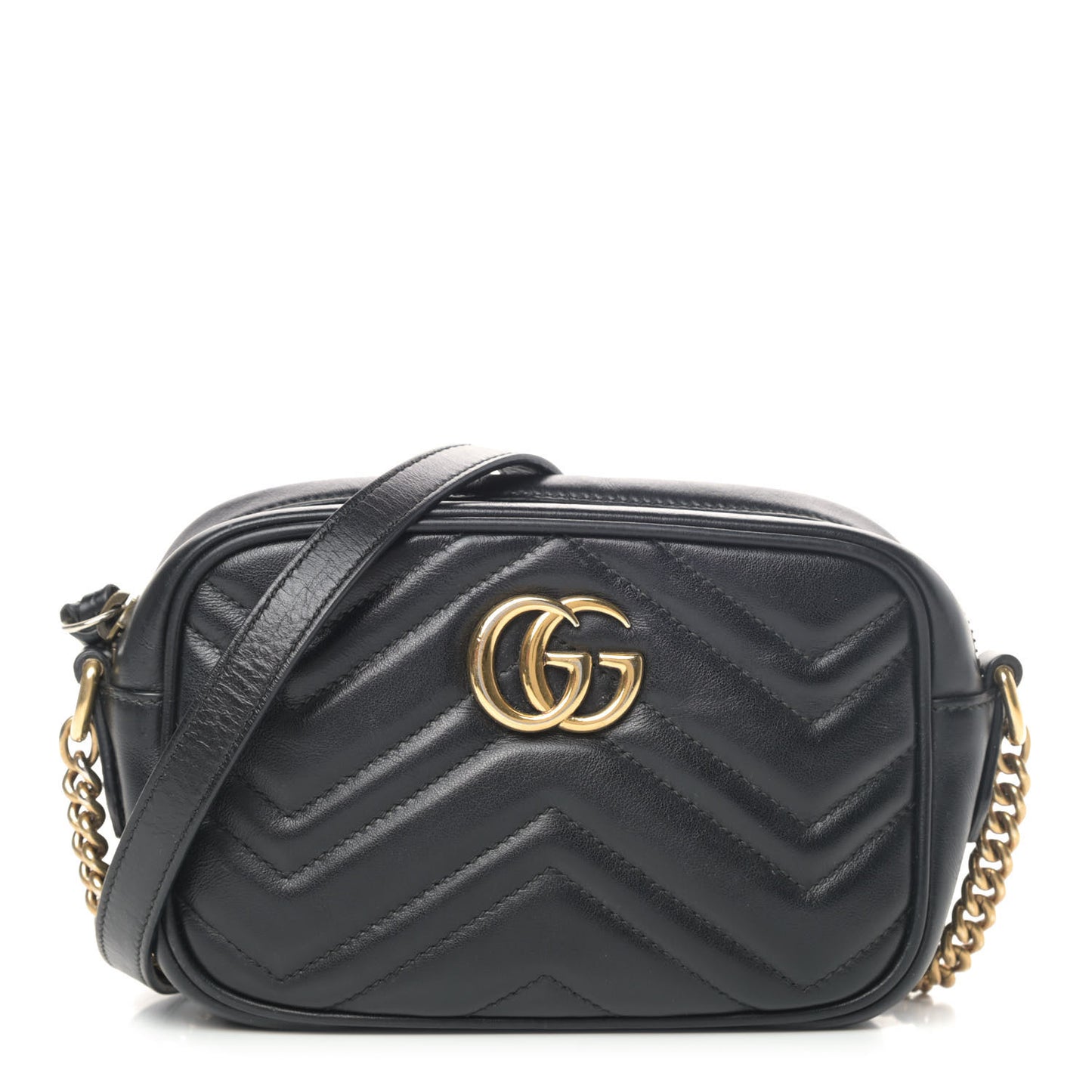 Calfskin Matelasse Mini GG Marmont Chain Shoulder Bag Black
