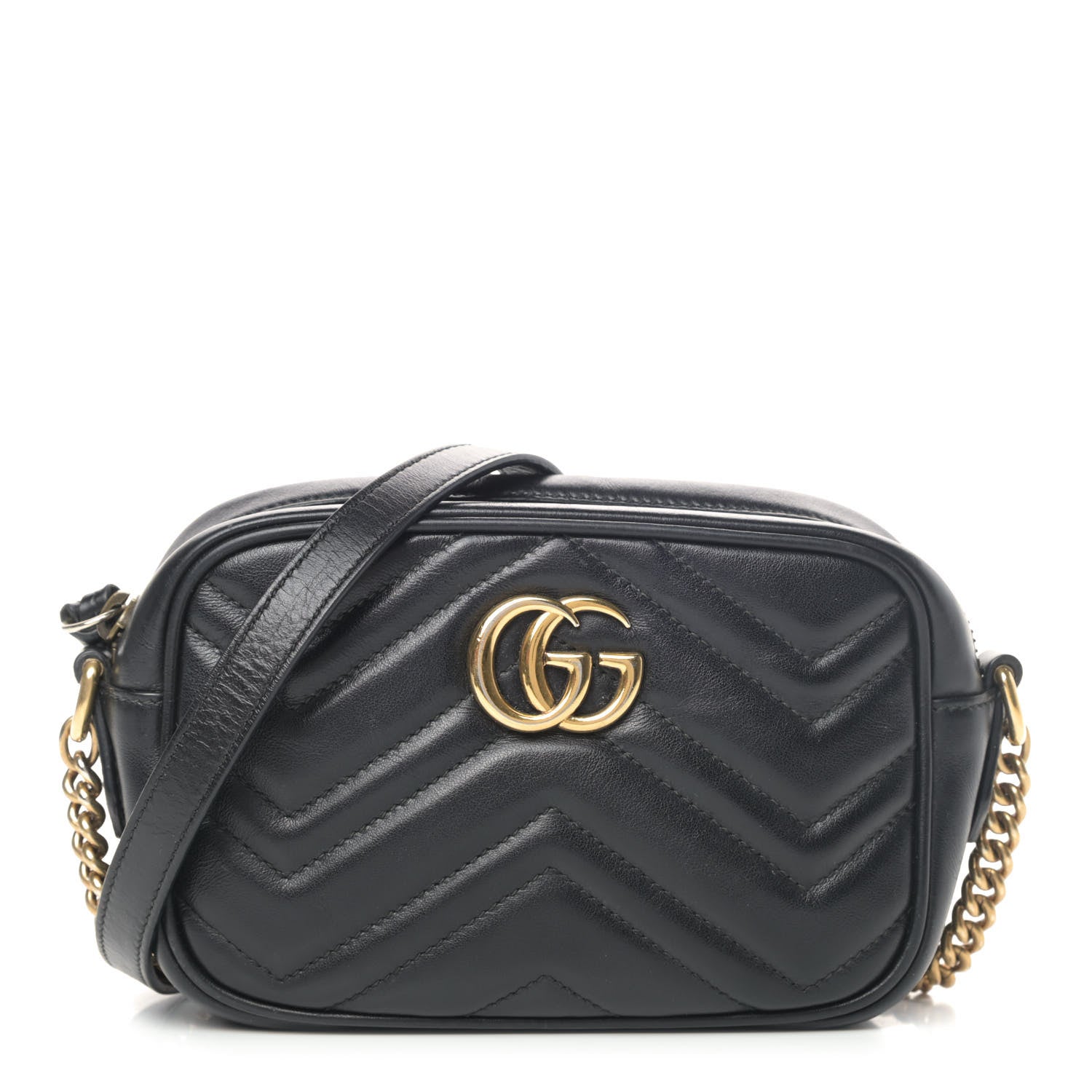 Gucci Calfskin Matelasse Mini GG Marmont Chain Shoulder Bag Black 1 of 4