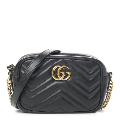 Gucci Calfskin Matelasse Mini GG Marmont Chain Shoulder Bag Black 1 of 4
