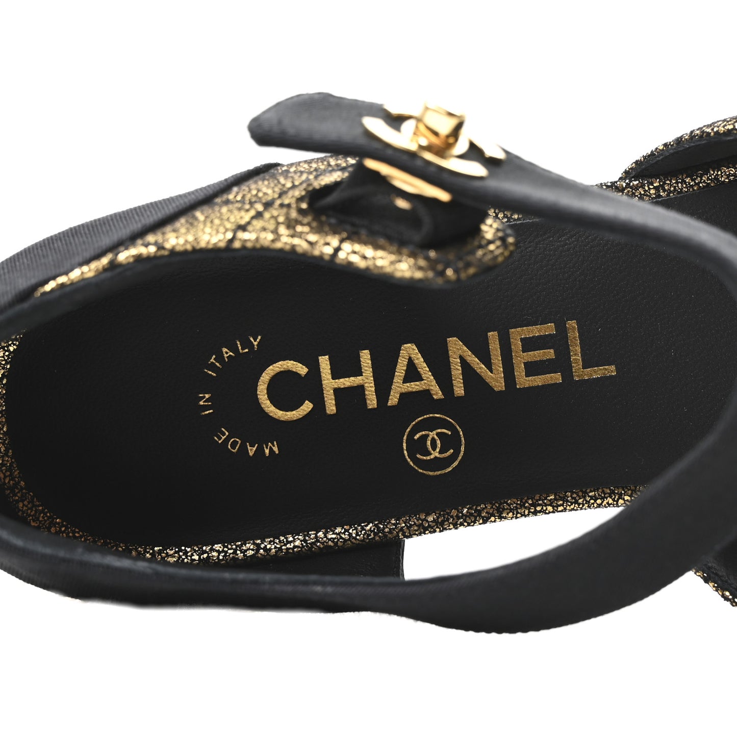 Laminated Suede Kidskin Grosgrain Quilted Cap Toe Ballerina Flats 36.5 Gold Black