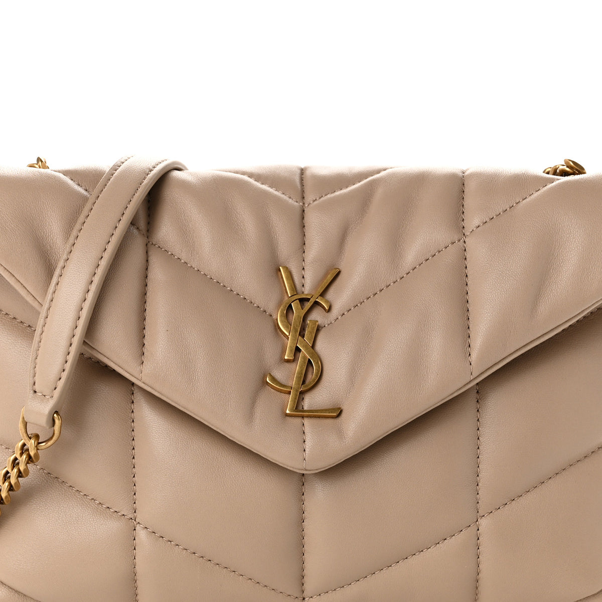 Lambskin Quilted Toy Loulou Puffer Monogram Chain Satchel Dark Beige