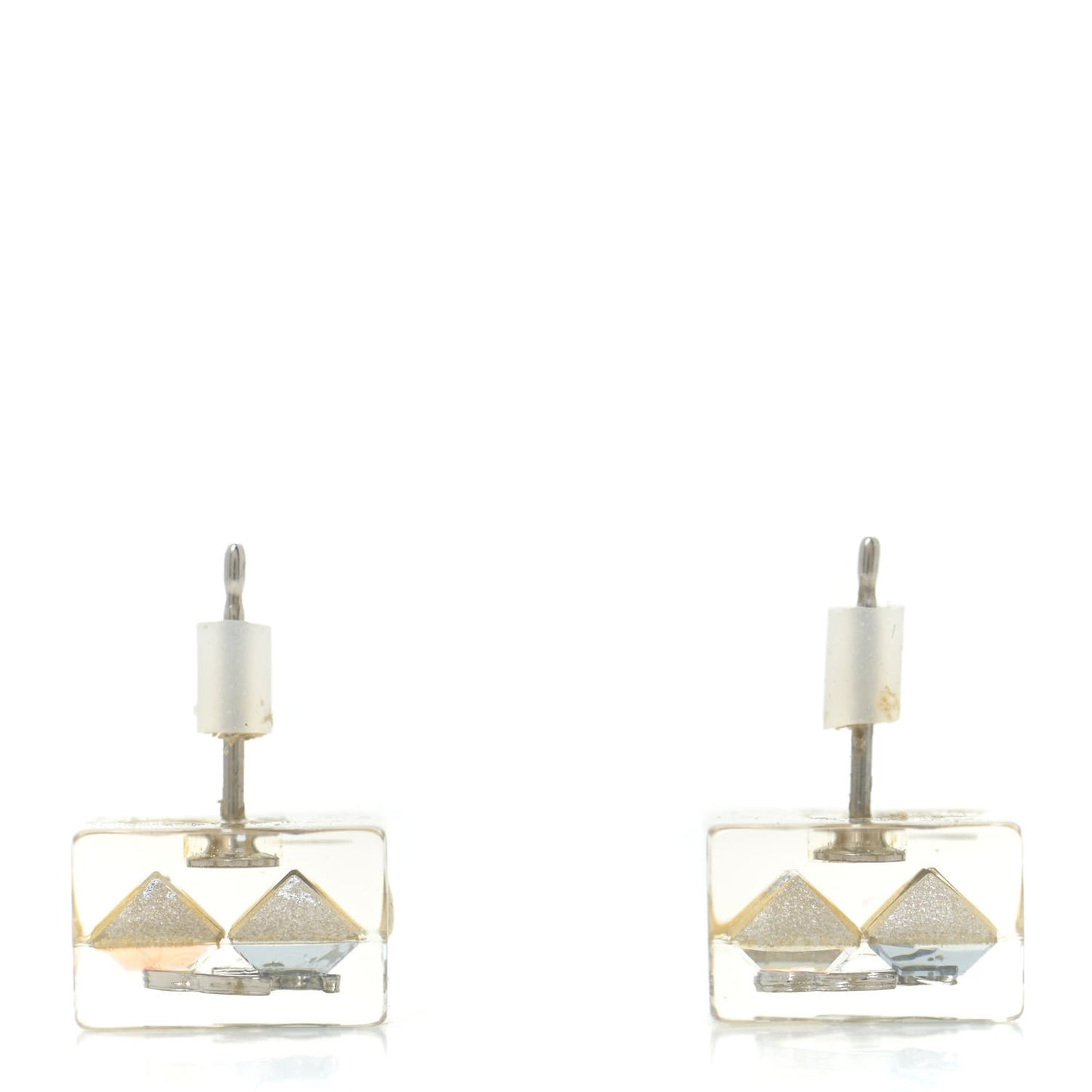 Transparent Resin Iridescent Crystal CC Cube Earrings Silver