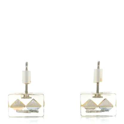 Chanel Transparent Resin Iridescent Crystal CC Cube Earrings Silver 3 of 4