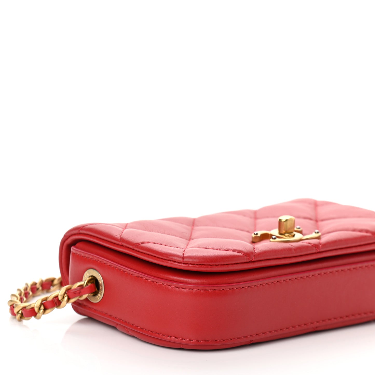 Calfskin Quilted Mini Nailed CC Flap Bag Red