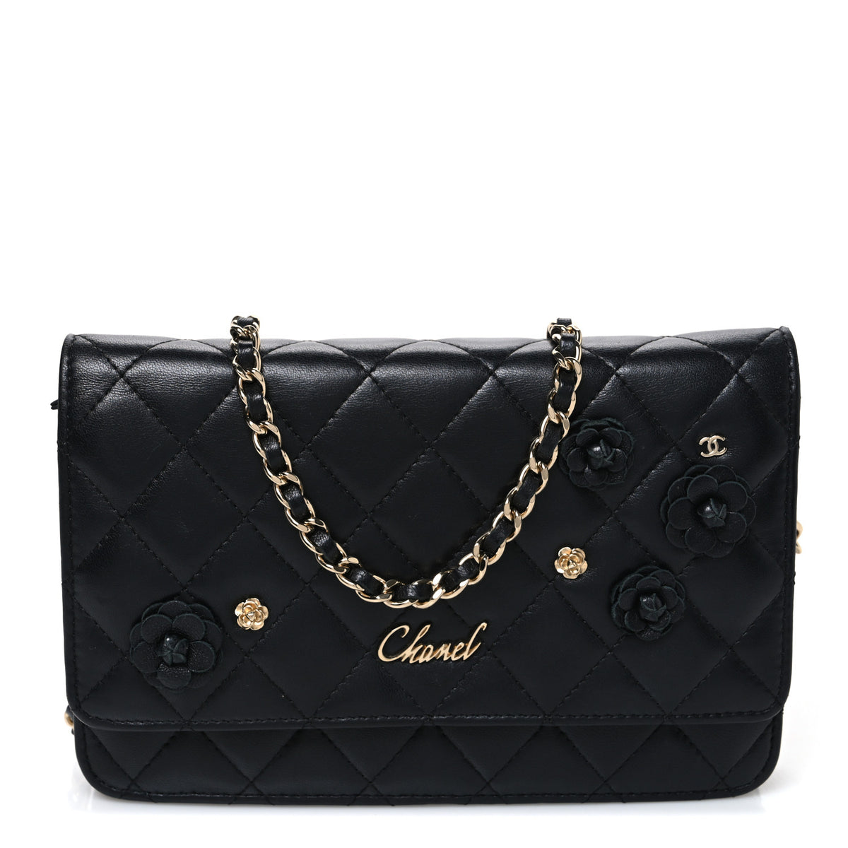 Chanel Lambskin Camellia Wallet on Chain WOC Black 1 of 11