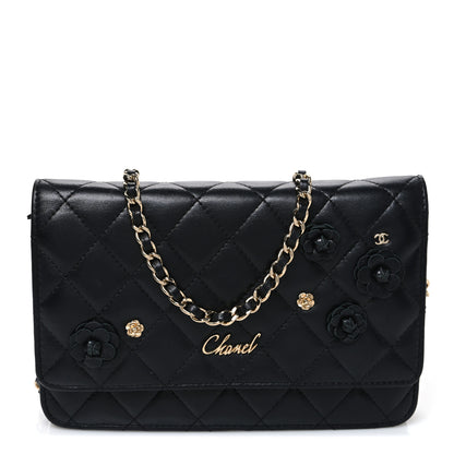 Chanel Lambskin Camellia Wallet on Chain WOC Black 1 of 11