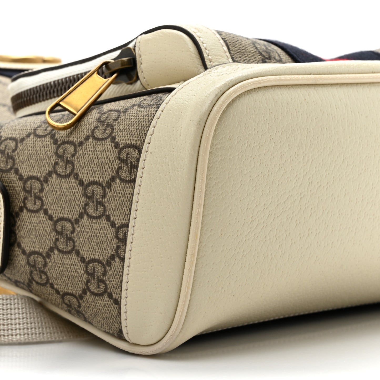 GG Supreme Monogram Textured Calfskin Web Small Ophidia Day Backpack Beige Ebony Mystic White