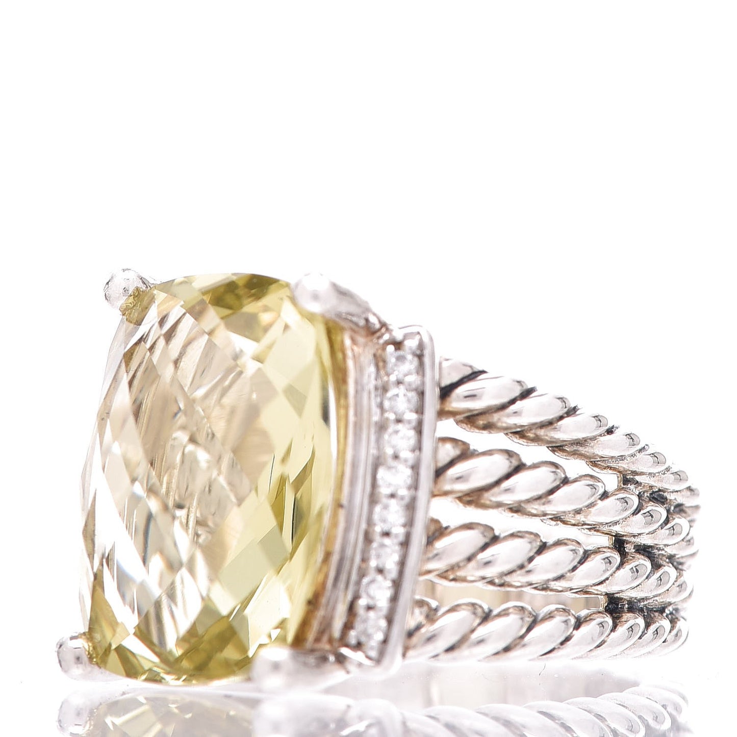 Sterling Silver Diamond Lemon Citrine 16mm Wheaton Ring 54 7