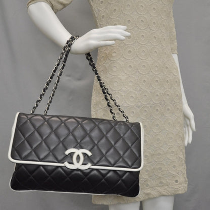 Chanel Lambskin Quilted XL Flap Black White 2 of 9