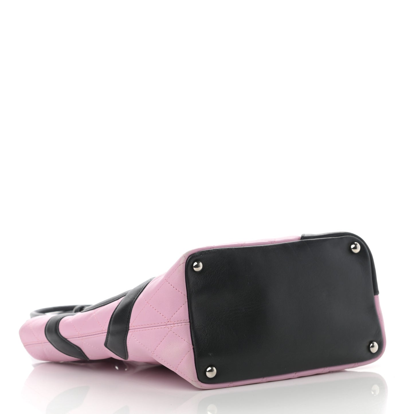 Calfskin Quilted Medium Cambon Tote Pink Black