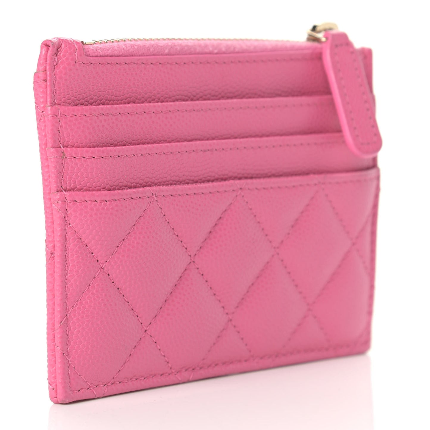 Caviar Quilted CC Zip Card Holder Pink