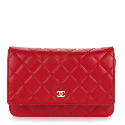 Chanel Lambskin Quilted Wallet On Chain WOC Red 1 of 8
