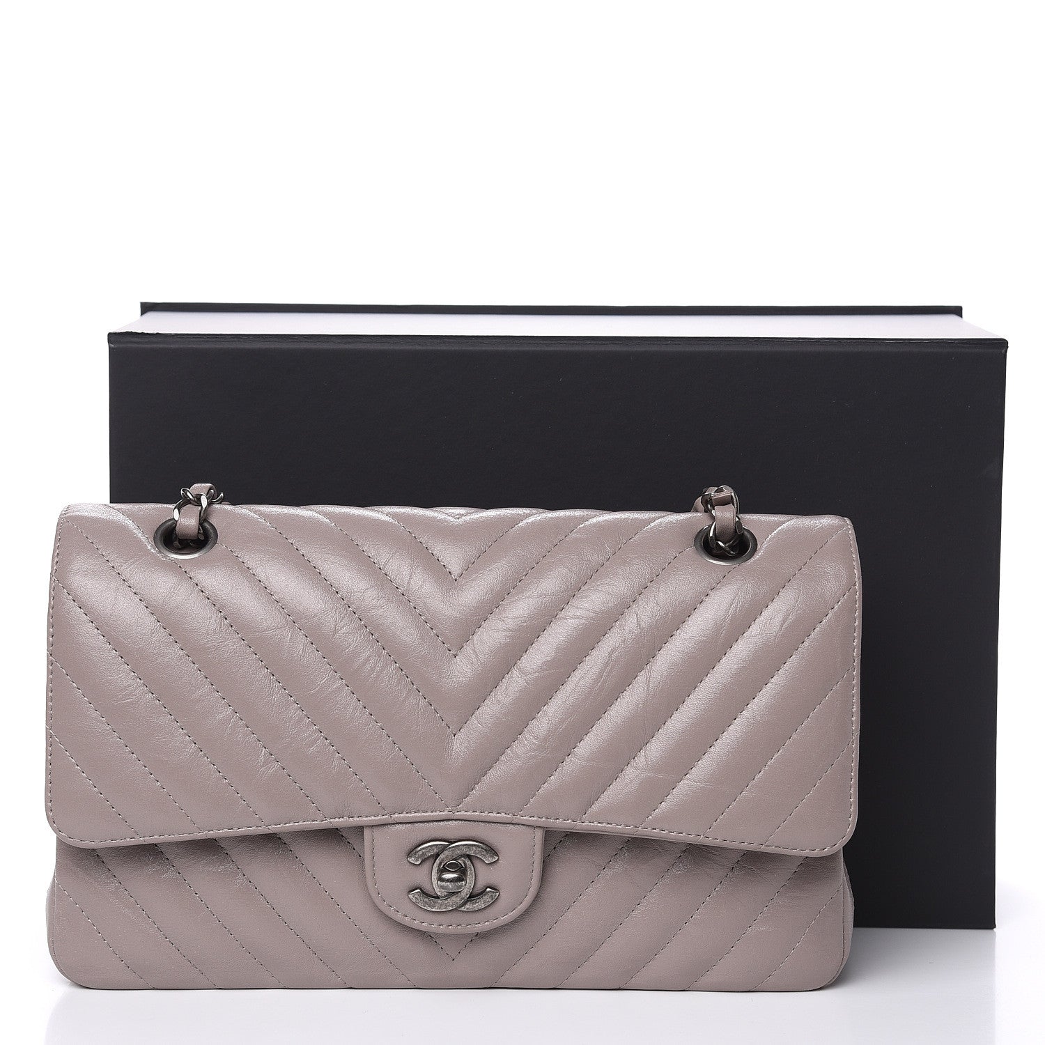 Chanel Iridescent Calfskin Chevron Quilted Medium Double Flap Grey 11 of 11