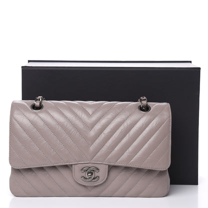 Chanel Iridescent Calfskin Chevron Quilted Medium Double Flap Grey 11 of 11